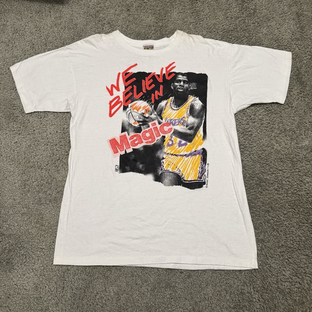 VTG Magic Johnson t-shirt 1990's Lakers NBA Mens Sz XL White Single Stitch